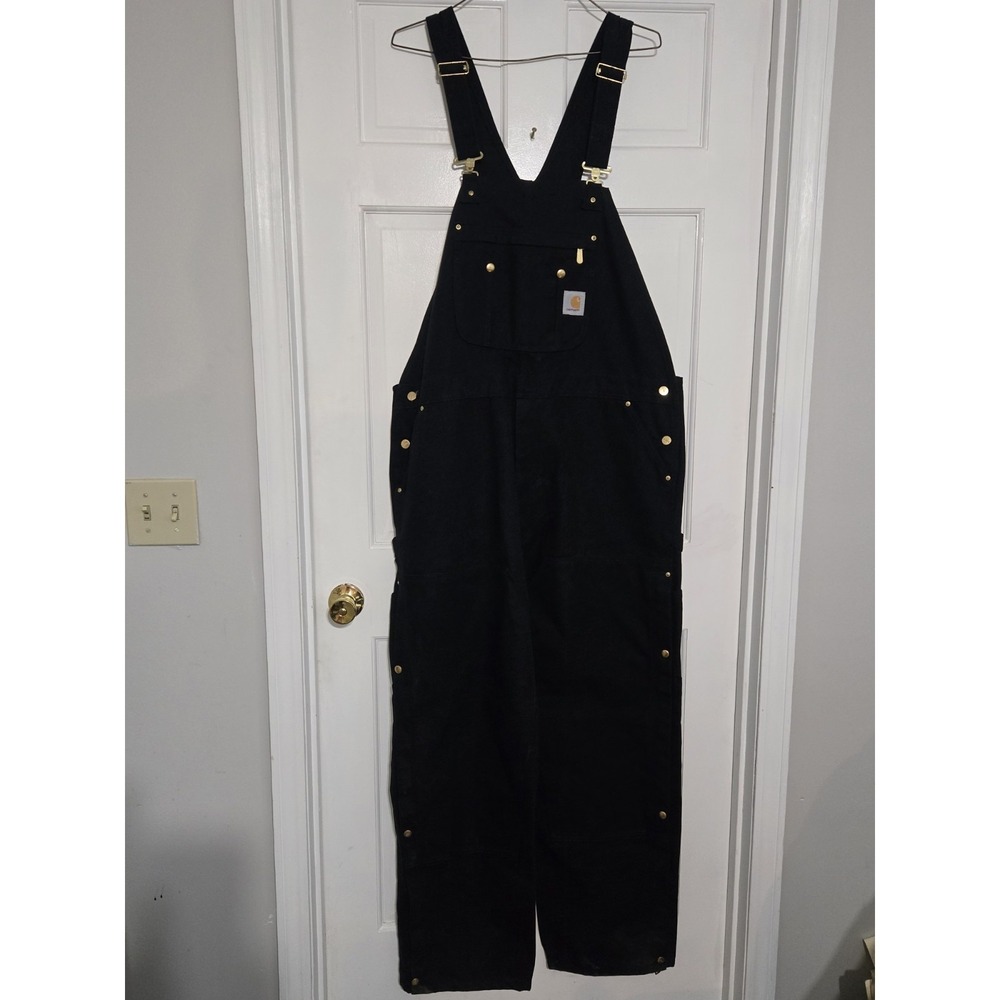 Carhartt Bib‎ Overalls R37 Black NWT 44x32 Zip to Thigh